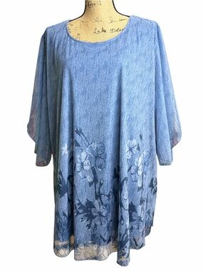 Sense Code Blue Floral Scoop Neck Women’s Tunic Top. NWT. Size 3X
